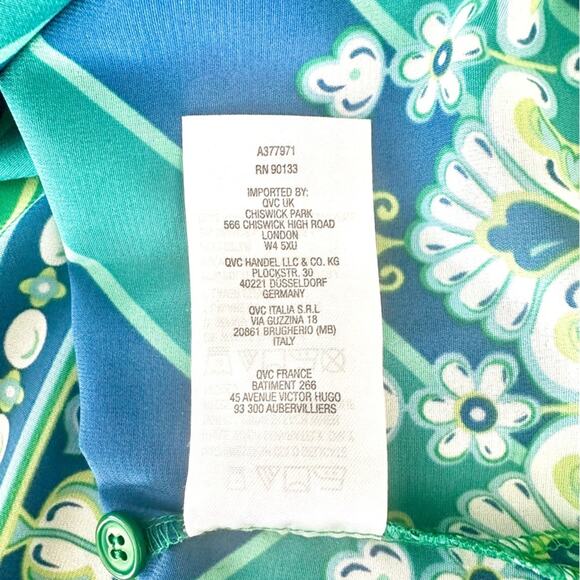 Bob Mackie Wearable Art Green Blue Boho Stripes Paisley Button Down 1X - Picture 9 of 9